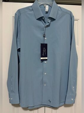 State & Liberty The Bellamy Mens L Blue Athletic Fit Dress Shirt 32/33 Stretch